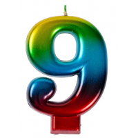 Свеча -цифра "9" Радуга металлик 8см/V